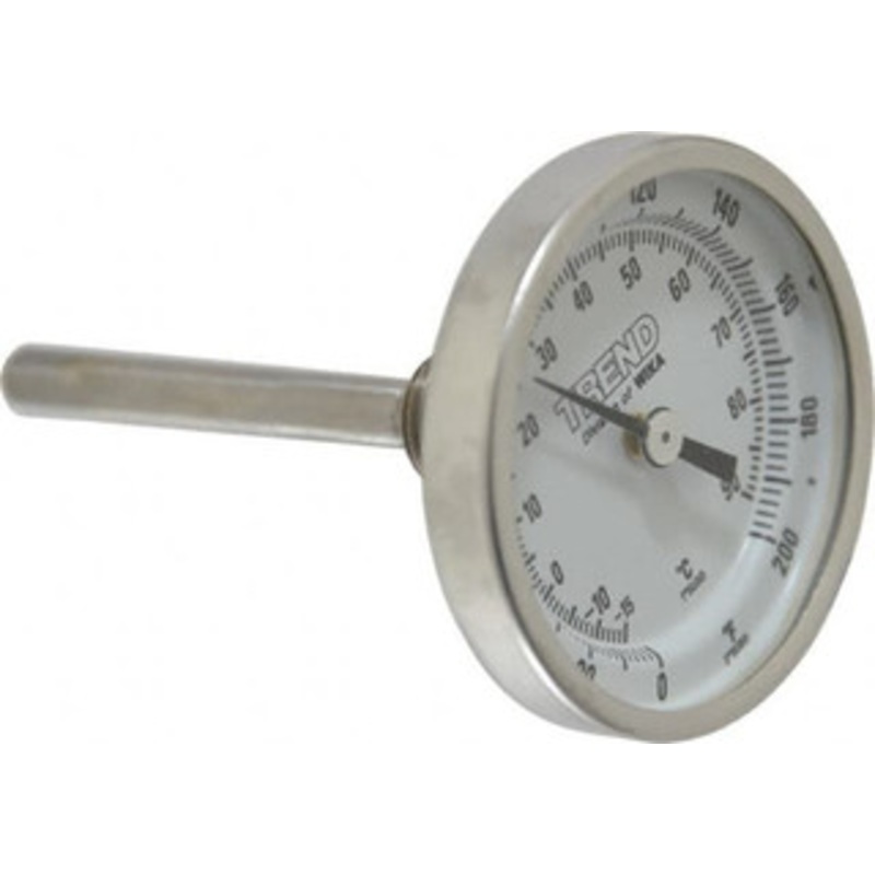 WIKA 2-1/2 Stem, 0 to 200 F Bi-Metal Thermometer Back Connected, 1% Accurate, Stainless Steel 20025D005G2 – 56440241