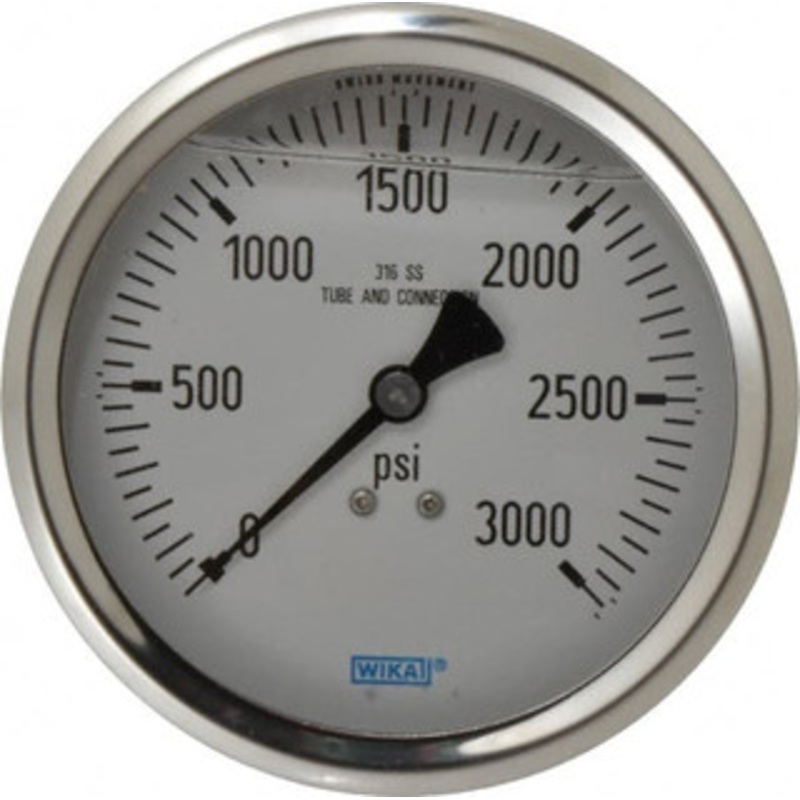WIKA 4 Dial, 1/2 Thread, 0-3,000 Scale Range, Pressure Gauge Lower Back Connection Mount, Accurate to 1% of Scale 9831708 – 56455496
