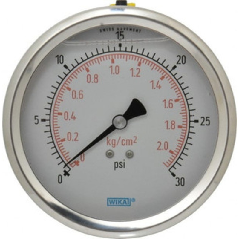 WIKA 4 Dial, 1/4 Thread, 0-30 Scale Range, Pressure Gauge Lower Back Connection Mount, Accurate to 1% of Scale 9694247 – 56454218