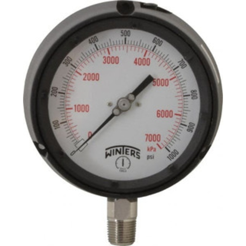 Winters Instruments 4-1/2 Dial, 1/2 Thread, 0-1,000 Scale Range, Pressure Gauge Lower Connection Mount, Accurate to 0.5% of Scale PPC5070 – 89906135