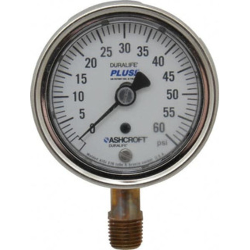 Ashcroft 2-1/2 Dial, 1/4 Thread, 0-60 Scale Range, Pressure Gauge Lower Connection Mount, Accurate to 1% of Scale 94579XLL – 75011593