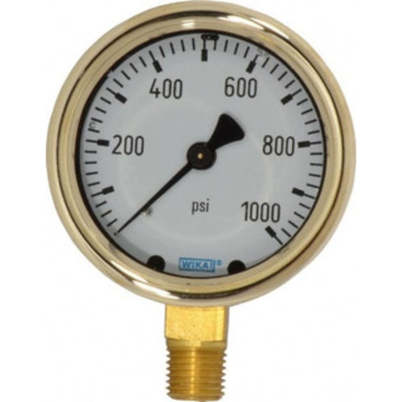 WIKA 2-1/2 Dial, 1/4 Thread, 0-1,000 Scale Range, Pressure Gauge Lower Connection Mount, Accurate to 1.5% of Scale 9310770 – 56455835