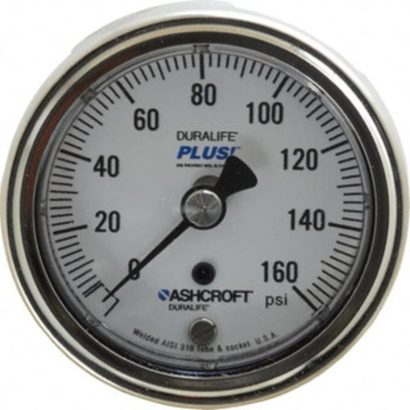 Ashcroft 2-1/2 Dial, 1/4 Thread, 0-160 Scale Range, Pressure Gauge Center Back Connection Mount, Accurate to 1% of Scale 94890XLL – 75011882