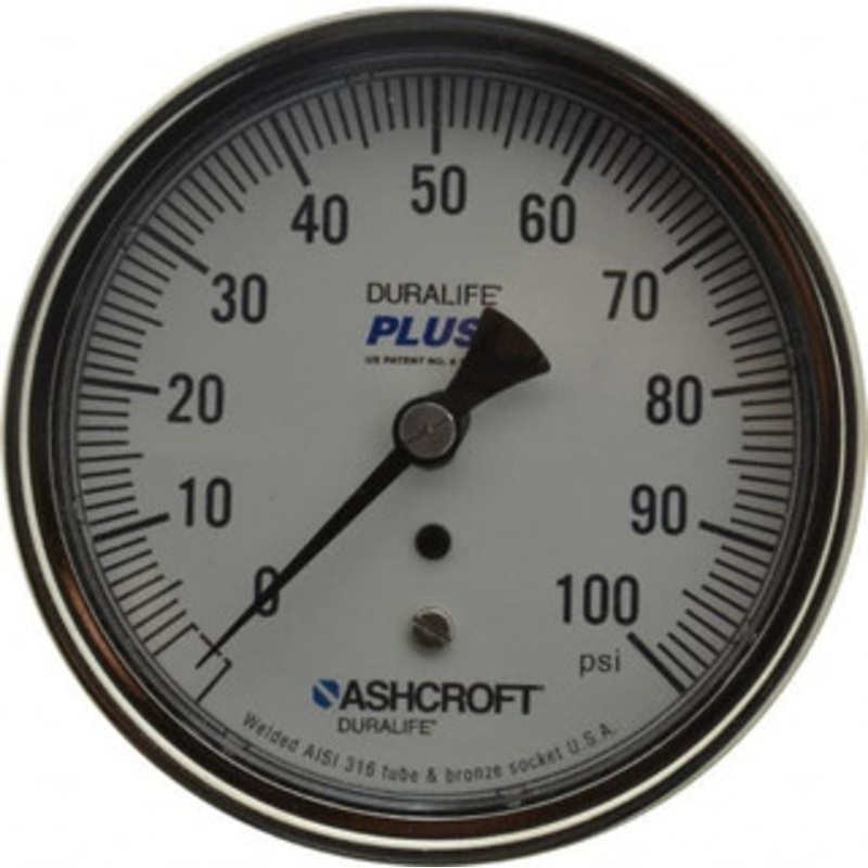 Ashcroft 3-1/2 Dial, 1/4 Thread, 0-100 Scale Range, Pressure Gauge Center Back Connection Mount, Accurate to 1% of Scale 95438XLL – 75012146