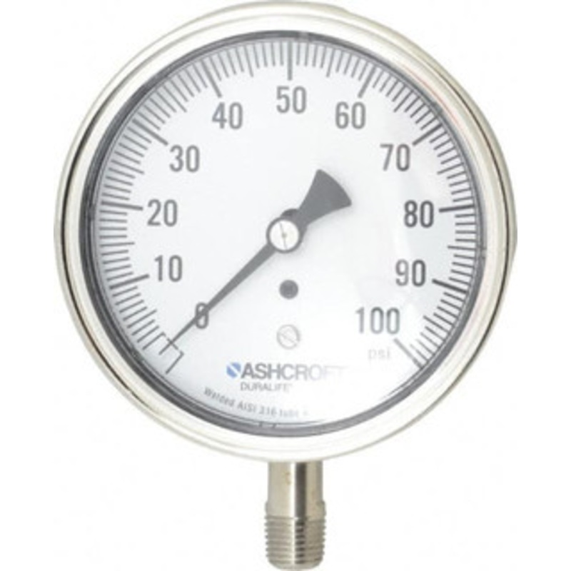 Ashcroft 3-1/2 Dial, 1/4 Thread, 0-100 Scale Range, Pressure Gauge Lower Connection Mount, Accurate to 1% of Scale 94338 – 56481948