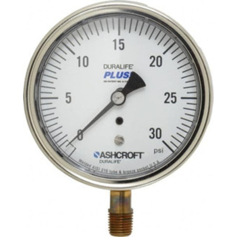 Ashcroft 3-1/2 Dial, 1/4 Thread, 0-30 Scale Range, Pressure Gauge Lower Connection Mount, Accurate to 1% of Scale 94595XLL – 75011734