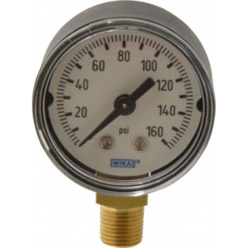 WIKA 1-1/2 Dial, 1/8 Thread, 0-160 Scale Range, Pressure Gauge Lower Connection Mount, Accurate to 3-2-3% of Scale 9747265 – 60202769