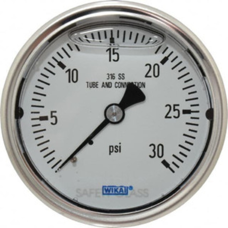 WIKA 2-1/2 Dial, 1/4 Thread, 0-30 Scale Range, Pressure Gauge Center Back Connection Mount, Accurate to 1.5% of Scale 9833264 – 56454754