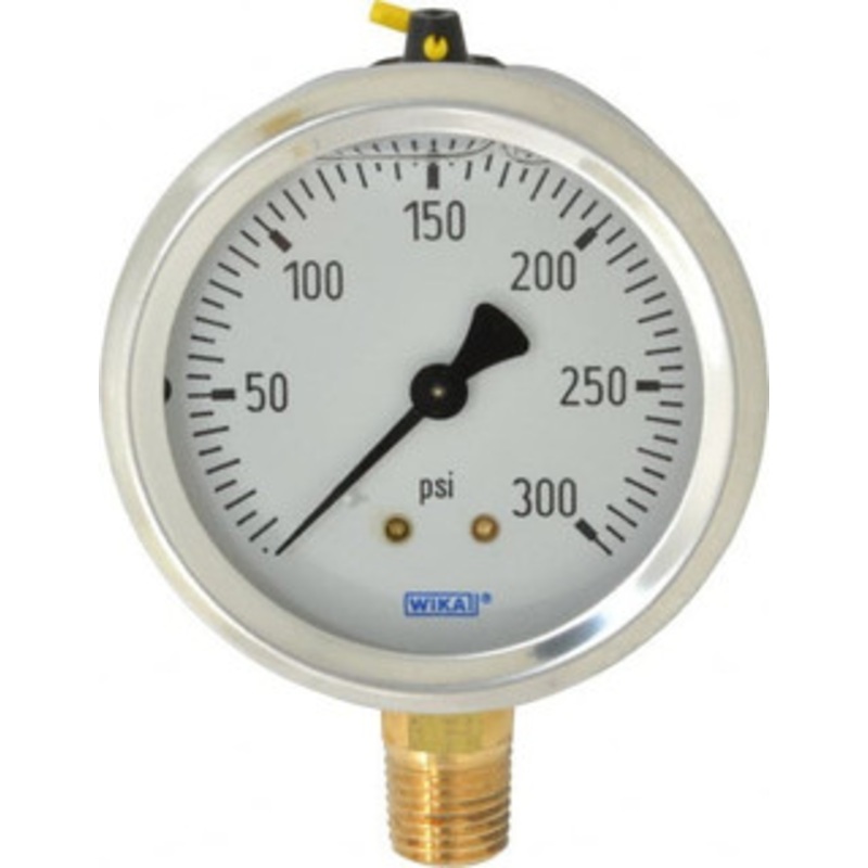 WIKA 2-1/2 Dial, 1/4 Thread, 0-300 Scale Range, Pressure Gauge Lower Connection Mount, Accurate to 1.5% of Scale 9767096 – 56453541