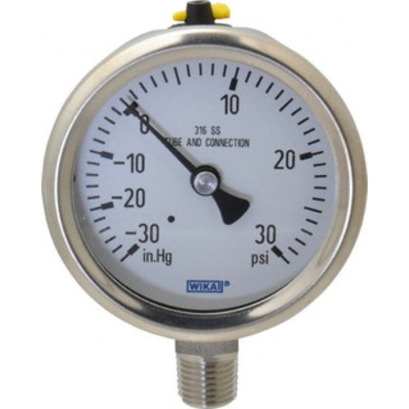WIKA 2-1/2 Dial, 1/4 Thread, 30-0-30 Scale Range, Pressure Gauge Lower Connection Mount, Accurate to 1.5% of Scale 9768769 – 56452212