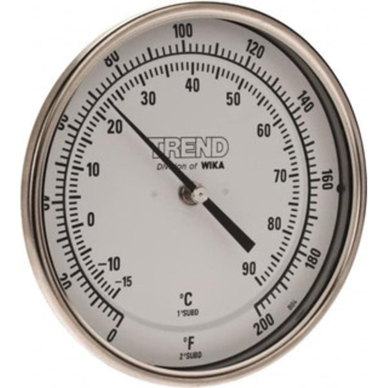 WIKA 2-1/2 Stem, 0 to 200 F Bi-Metal Thermometer Back Connected, 1% Accurate, Stainless Steel 50025A005G4 – 56428824