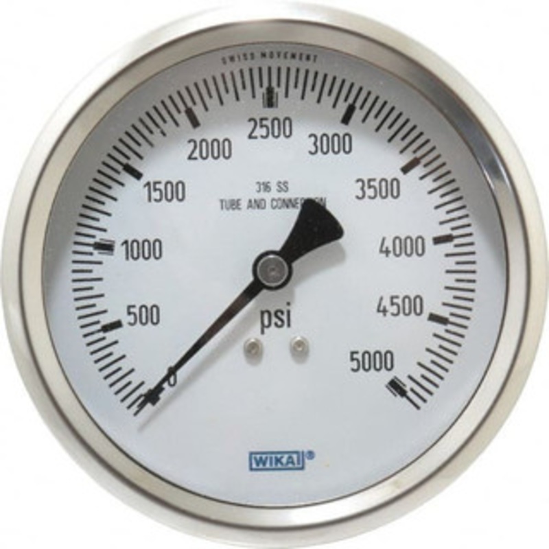 WIKA 4 Dial, 1/2 Thread, 0-5,000 Scale Range, Pressure Gauge Lower Back Connection Mount, Accurate to 1% of Scale 9737260 – 56453301