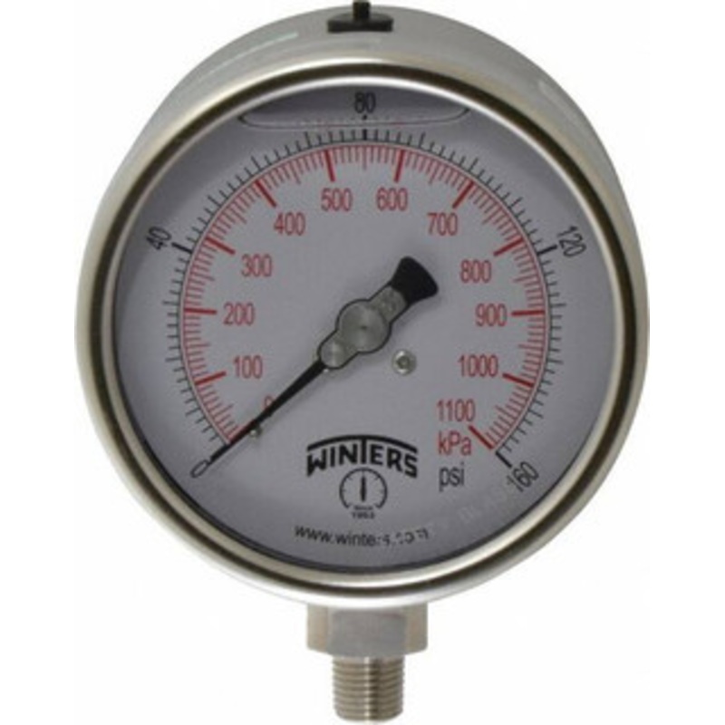 Winters Instruments 4 Dial, 1/4 Thread, 0-160 Scale Range, Pressure Gauge Lower Connection Mount, Accurate to 1% of Scale PSC267G – 55193247
