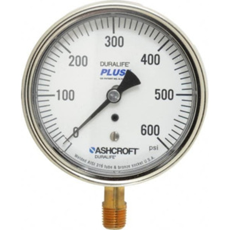 Ashcroft 3-1/2 Dial, 1/4 Thread, 0-600 Scale Range, Pressure Gauge Lower Connection Mount, Accurate to 1% of Scale 94608XLL – 75011833