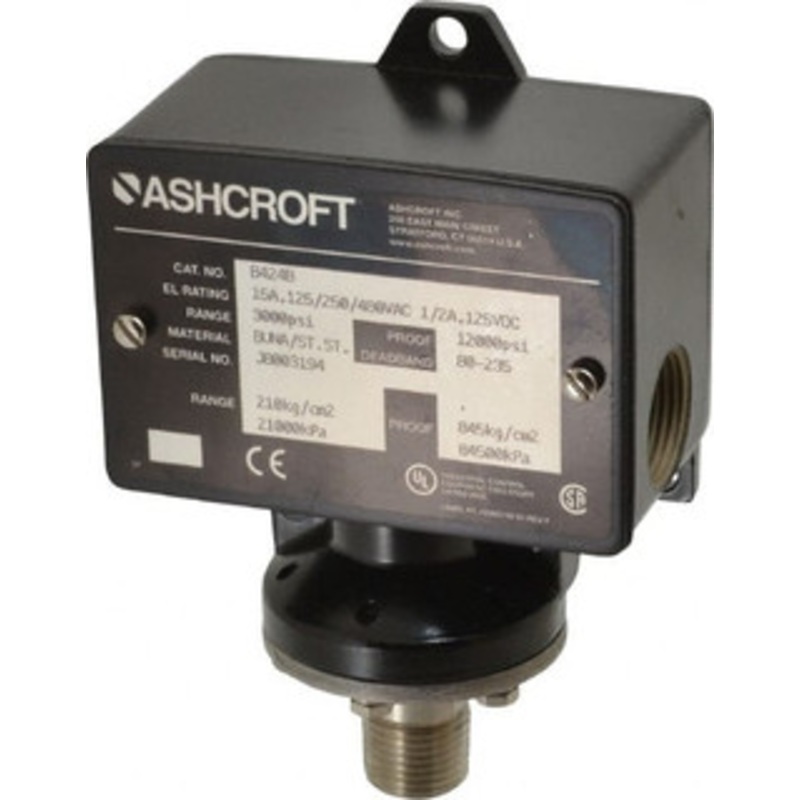 Ashcroft 450 to 3,000 psi Adjustable Range, 12,000 Max psi, Watertight Single Setpoint 1/4 Female B424B 3000# – 56482813