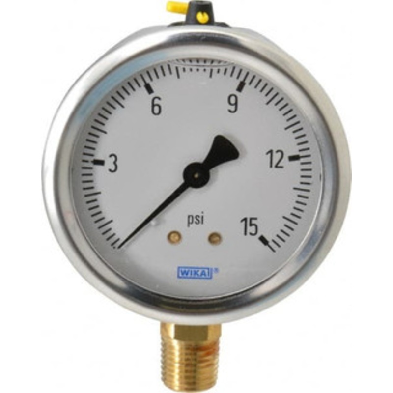 WIKA 2-1/2 Dial, 1/4 Thread, 0-15 Scale Range, Pressure Gauge Lower Connection Mount, Accurate to 1.5% of Scale 9767037 – 56453483