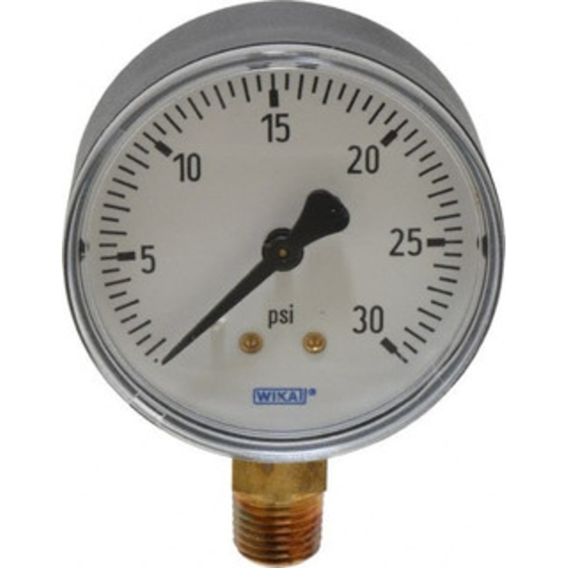 WIKA 2-1/2 Dial, 1/4 Thread, 0-30 Scale Range, Pressure Gauge Lower Connection Mount, Accurate to 3-2-3% of Scale 4253116 – 67648055
