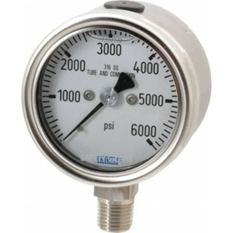 WIKA 2-1/2 Dial, 1/4 Thread, 0-6,000 Scale Range, Pressure Gauge Lower Connection Mount, Accurate to 2-1-2% of Scale 50128787 – 63150866