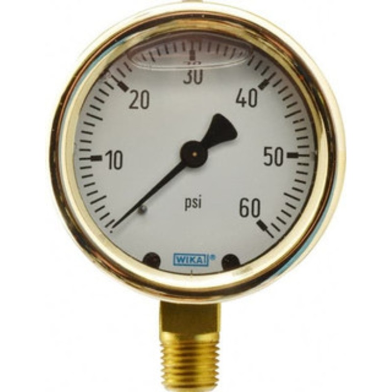 WIKA 2-1/2 Dial, 1/4 Thread, 0-60 Scale Range, Pressure Gauge Lower Connection Mount, Accurate to 1.5% of Scale 9310690 – 56455751