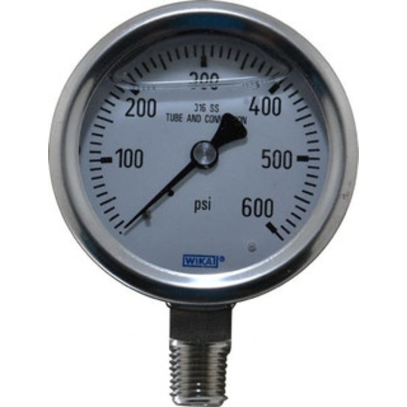 WIKA 2-1/2 Dial, 1/4 Thread, 0-600 Scale Range, Pressure Gauge Lower Connection Mount, Accurate to 1.5% of Scale 9833523 – 56454572