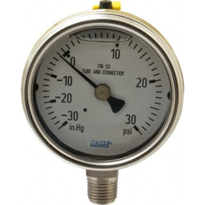 WIKA 2-1/2 Dial, 1/4 Thread, 30-0-30 Scale Range, Pressure Gauge Lower Connection Mount, Accurate to 2-1-2% of Scale 9831805 – 63148795