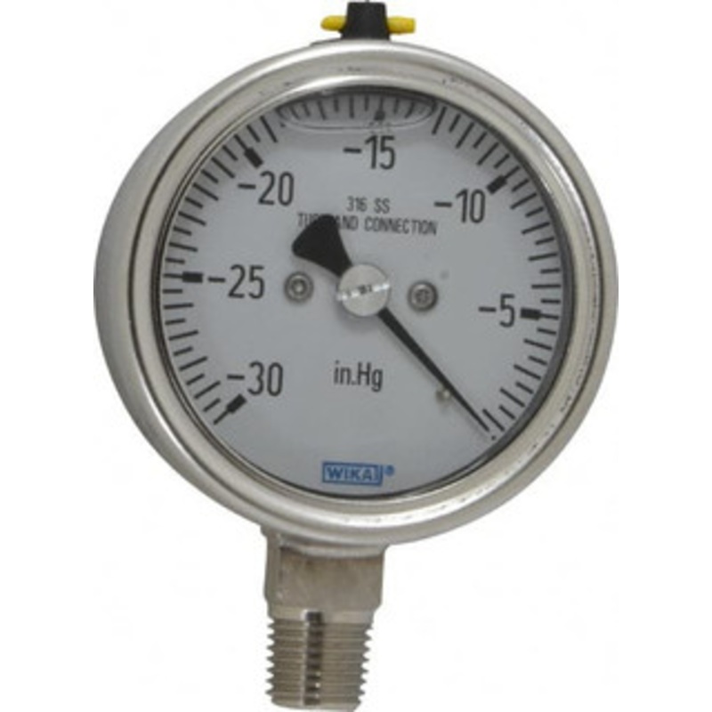 WIKA 2-1/2 Dial, 1/4 Thread, 30 Scale Range, Pressure Gauge Lower Connection Mount, Accurate to 2-1-2% of Scale 9305637 – 63151591
