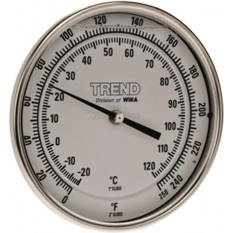 WIKA 2-1/2 Stem, 0 to 250 F Bi-Metal Thermometer Back Connected, 1% Accurate, Stainless Steel 50025A006A4SF – 56430093