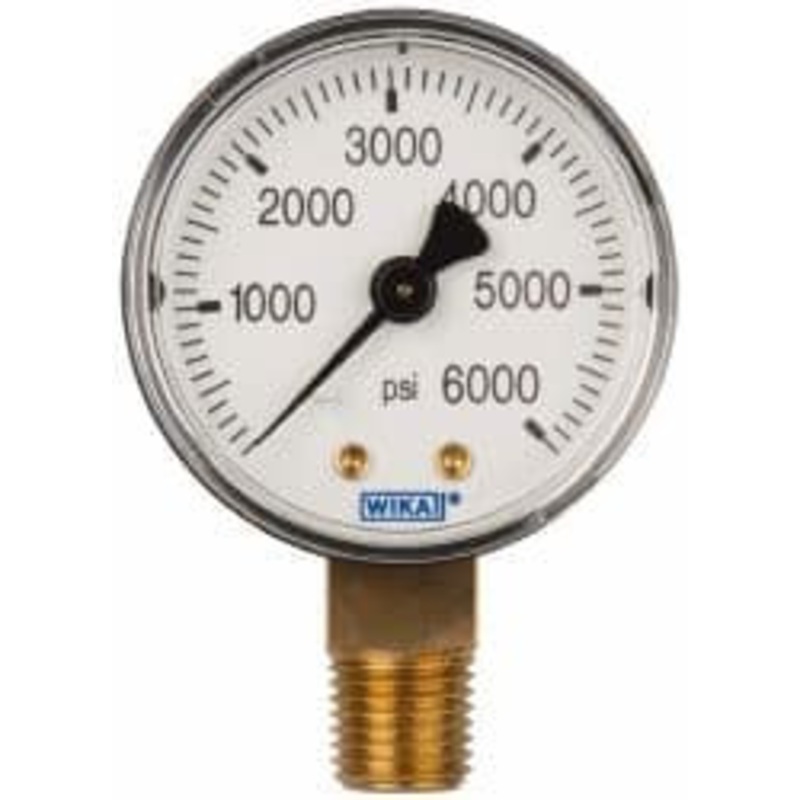 WIKA 2 Dial, 1/4 Thread, 0-6,000 Scale Range, Pressure Gauge Lower Connection Mount, Accurate to 3-2-3% of Scale 50982649 – 63146724