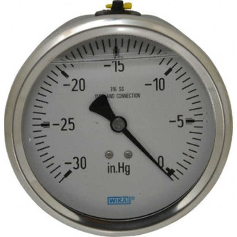 WIKA 4 Dial, 1/2 Thread, 30-0 Scale Range, Pressure Gauge Lower Back Connection Mount, Accurate to 1% of Scale 9831504 – 56455306