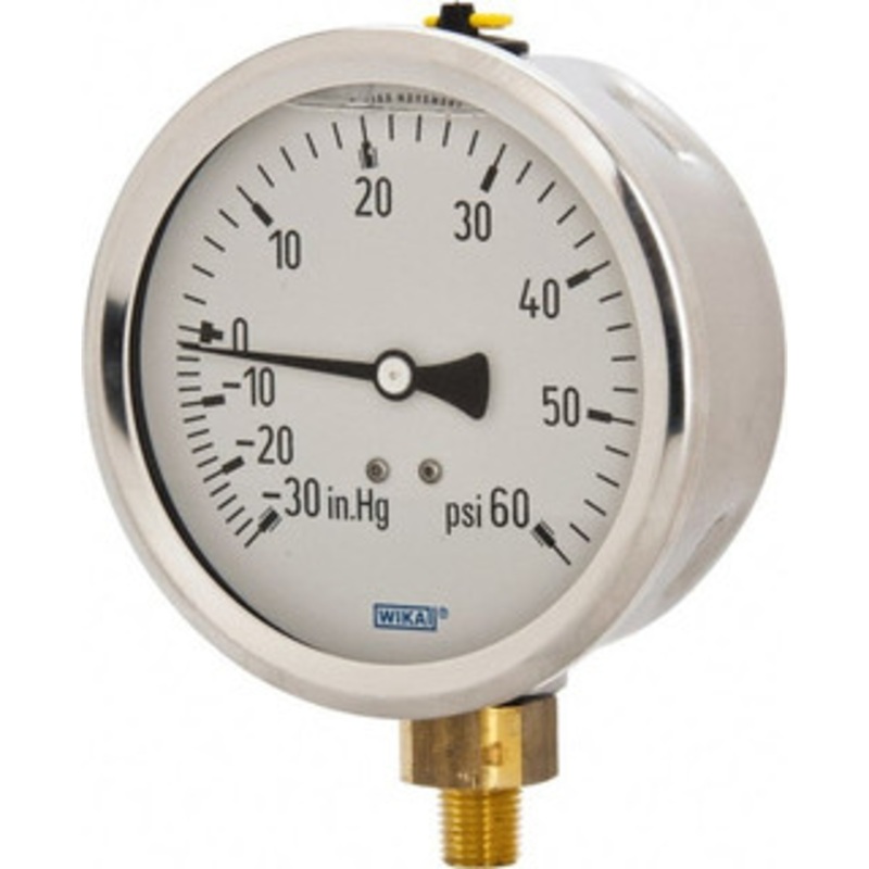 WIKA 4 Dial, 1/4 Thread, 30-0-60 Scale Range, Pressure Gauge Lower Connection Mount, Accurate to 1% of Scale 9699053 – 56453939