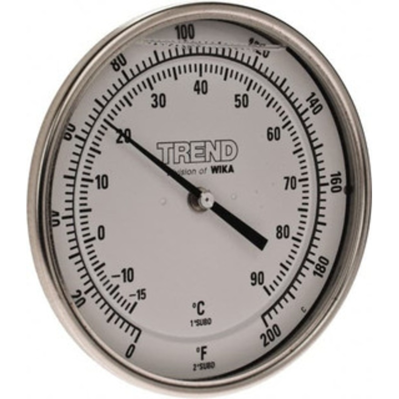 WIKA 6 Stem, 0 to 200 F Bi-Metal Thermometer Back Connected, 1% Accurate, Stainless Steel 50060A005A4SF – 56430283