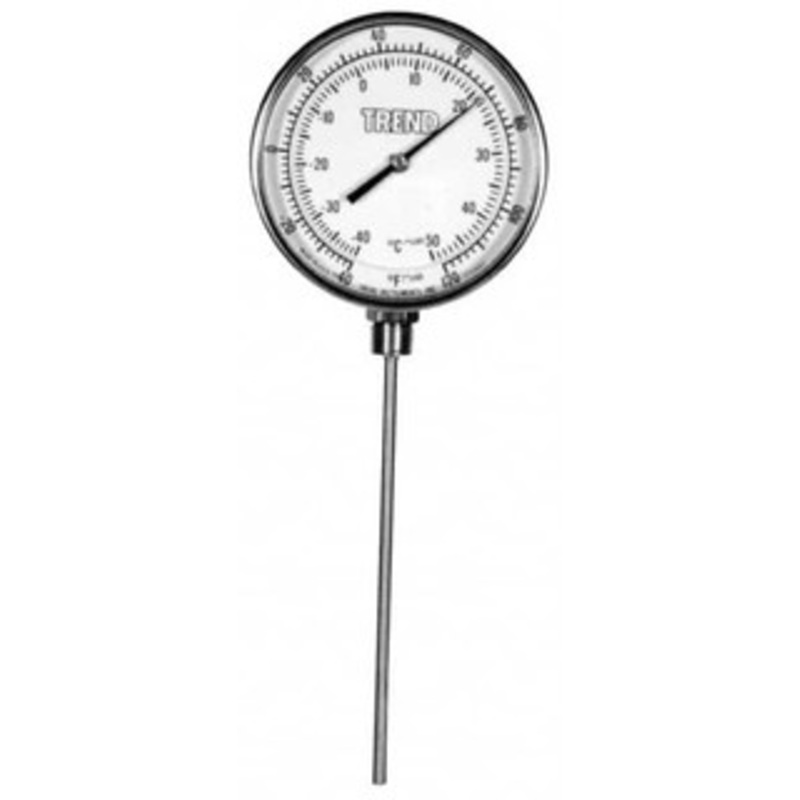 WIKA 9 Stem, 50 to 400 F Bi-Metal Thermometer Bottom Connected, 1% Accurate, Stainless Steel 51090A009G4 – 56433618