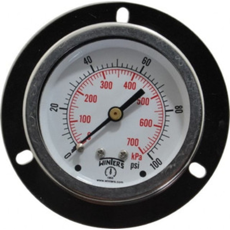 Winters Instruments 2-1/2 Dial, 1/4 Thread, 0-100 Scale Range, Pressure Gauge Front Flange Panel Mount, Center Back Connection Mount, Accurate to 1.5% of Scale PFQ904-DRY-25FF – 89905624