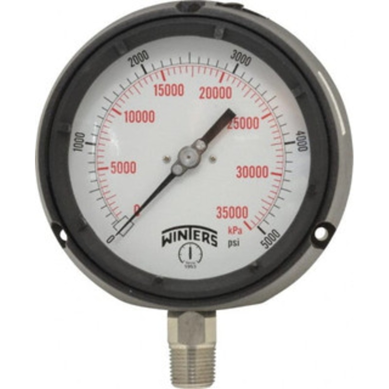 Winters Instruments 4-1/2 Dial, 1/2 Thread, 0-5,000 Scale Range, Pressure Gauge Lower Connection Mount, Accurate to 0.5% of Scale PPC5074 – 89906192