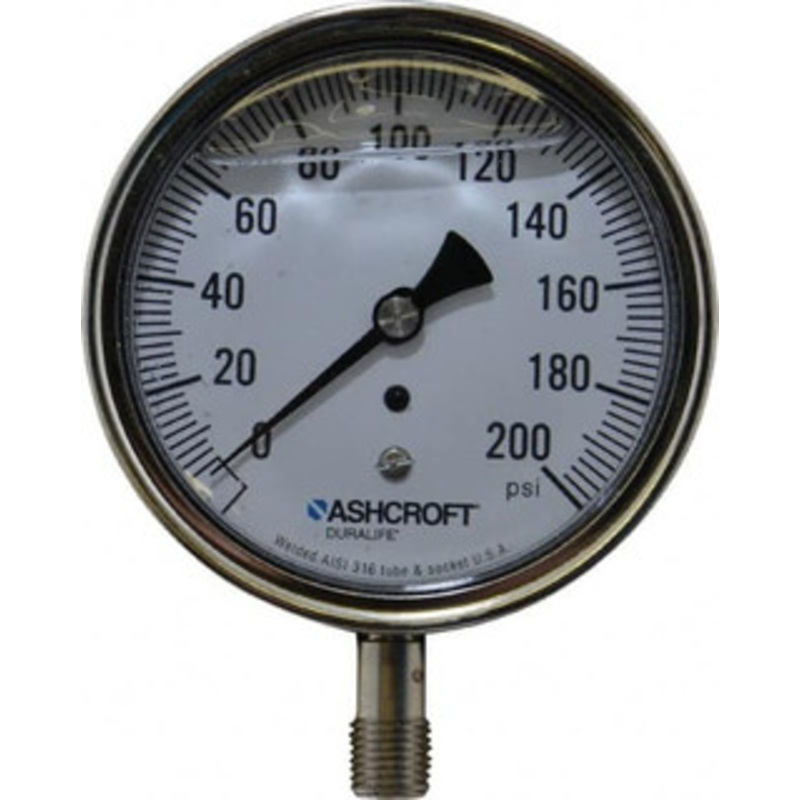 Ashcroft 3-1/2 Dial, 1/4 Thread, 0-200 Scale Range, Pressure Gauge Lower Connection Mount, Accurate to 1% of Scale 94488 – 56481120