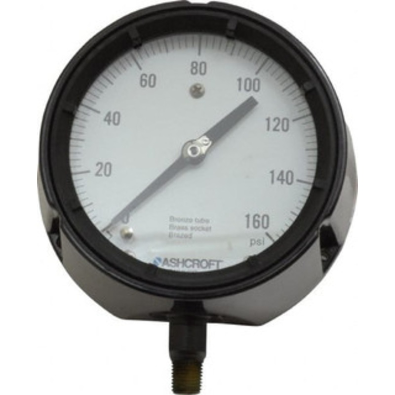 Ashcroft 4-1/2 Dial, 1/4 Thread, 0-160 Scale Range, Pressure Gauge Lower Connection, Rear Flange Connection Mount, Accurate to 0.5% of Scale 96218 – 74707621