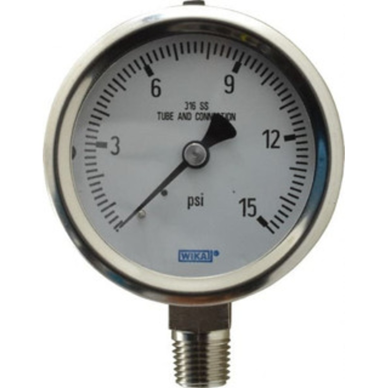 WIKA 2-1/2 Dial, 1/4 Thread, 0-15 Scale Range, Pressure Gauge Lower Connection Mount, Accurate to 1.5% of Scale 9768734 – 56452246