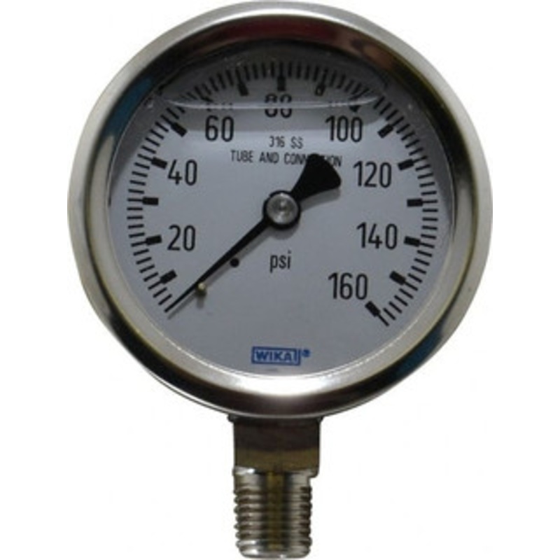 WIKA 2-1/2 Dial, 1/4 Thread, 0-160 Scale Range, Pressure Gauge Lower Connection Mount, Accurate to 1.5% of Scale 9833565 – 56454531
