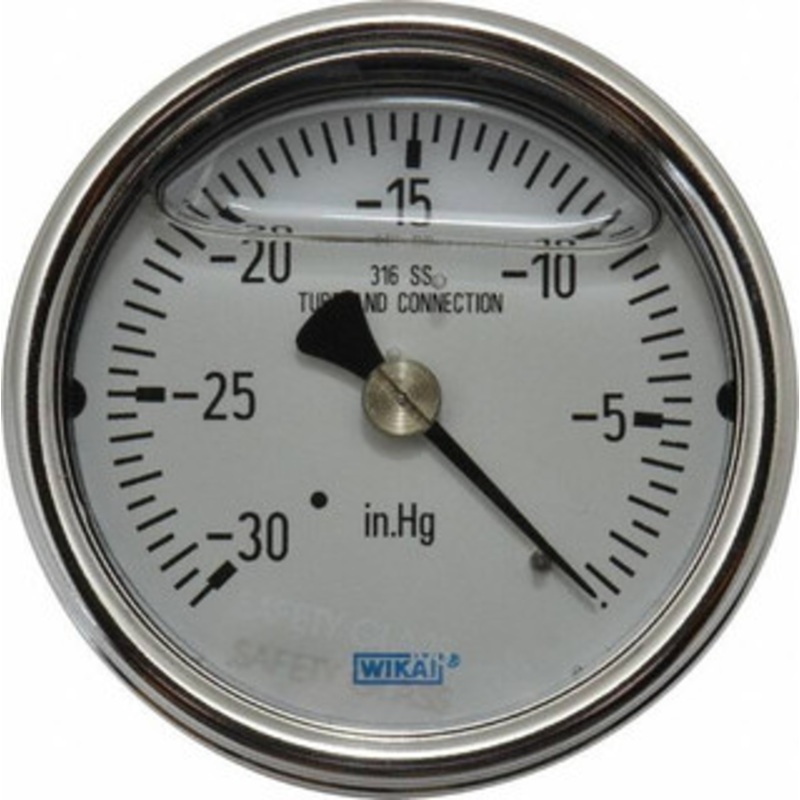 WIKA 2-1/2 Dial, 1/4 Thread, 30-0 Scale Range, Pressure Gauge Center Back Connection Mount, Accurate to 2-1-2% of Scale 9832020 – 95392981