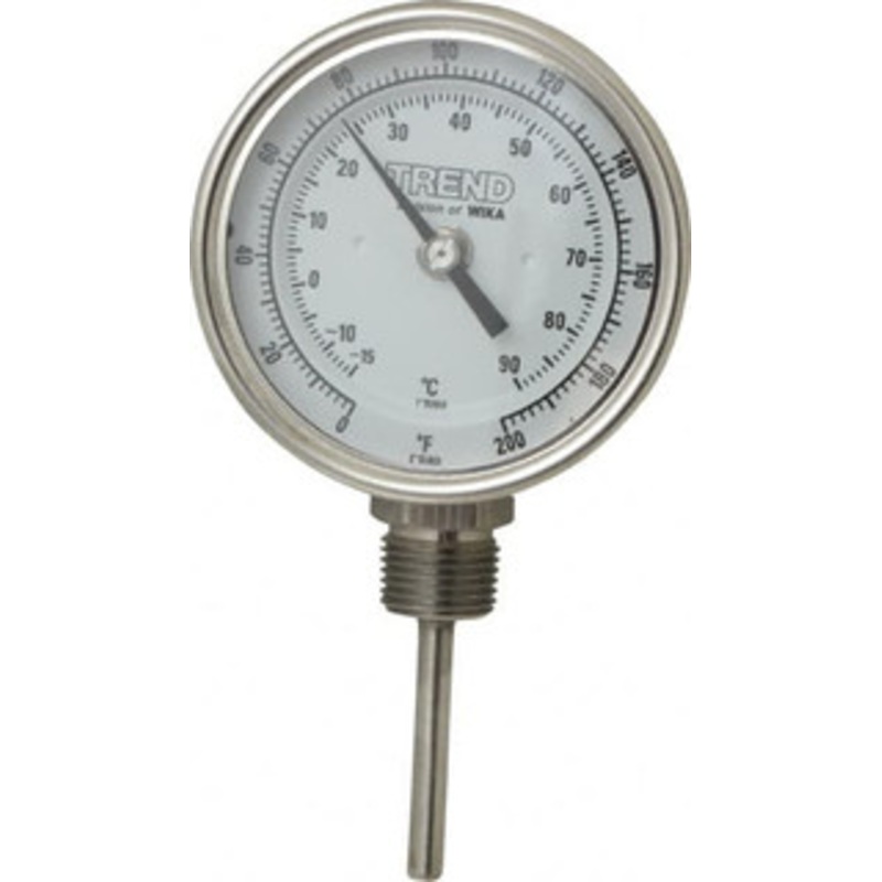 WIKA 2-1/2 Stem, 0 to 200 F Bi-Metal Thermometer Bottom Connected, 1% Accurate, Stainless Steel 31025A005G4 – 56430879
