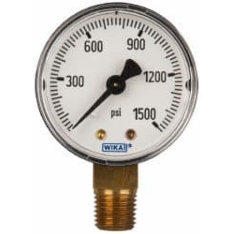 WIKA 2 Dial, 1/4 Thread, 0-1,500 Scale Range, Pressure Gauge Lower Connection Mount, Accurate to 3-2-3% of Scale 50786598 – 63146666