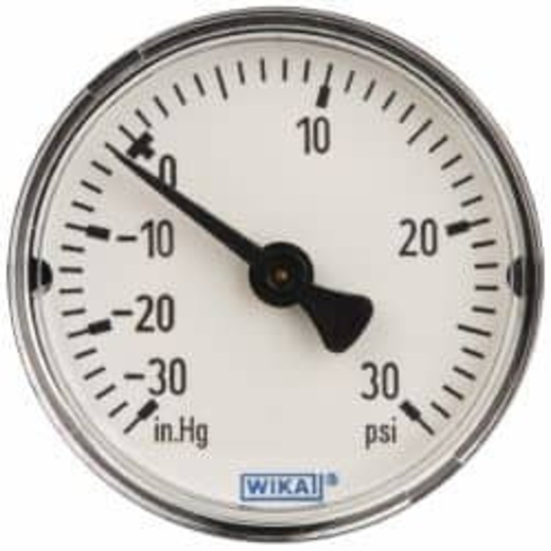 WIKA 2 Dial, 1/4 Thread, 30-0-30 Scale Range, Pressure Gauge Center Back Connection Mount, Accurate to 3-2-3% of Scale 50982746 – 63146732