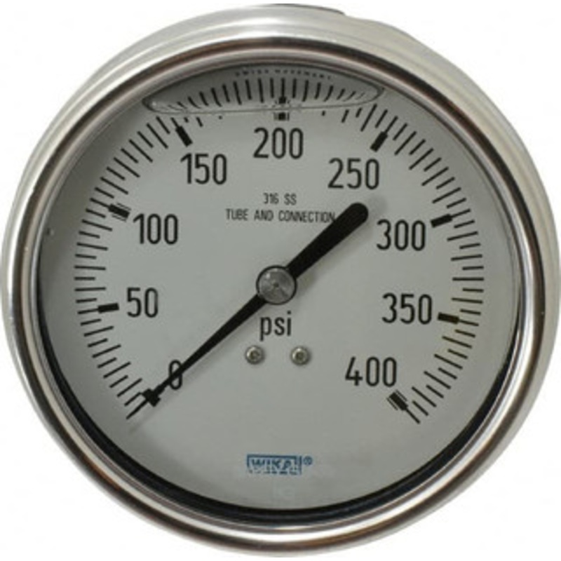 WIKA 4 Dial, 1/4 Thread, 0-400 Scale Range, Pressure Gauge Lower Back Connection Mount, Accurate to 1% of Scale 50786911 – 63148597