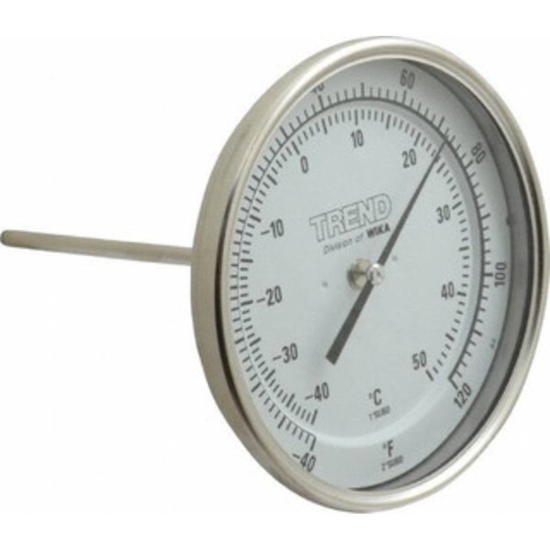 WIKA 6 Stem, -40 to 120 F Bi-Metal Thermometer Back Connected, 1% Accurate, Stainless Steel 50060A002G4 – 56429038