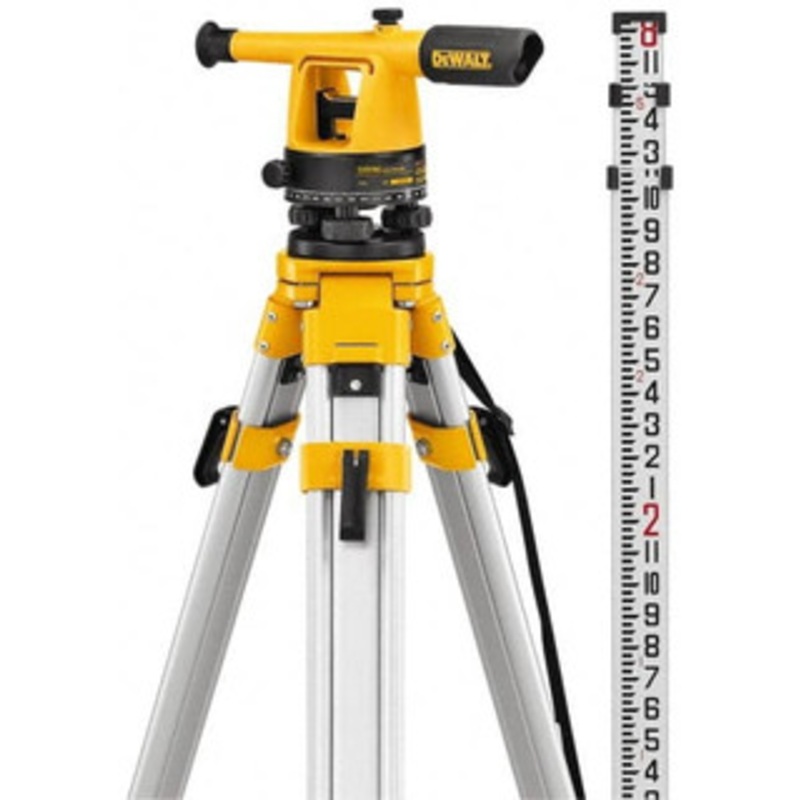 DeWALT 20x Magnification, 5 to 200 Ft. Measuring Range, Transit Optical Level Kit Accuracy 1/4 Inch at 100 Ft., Kit Includes Aluminum Tripod with Quick Adjust Legs DW090PK – 09250663