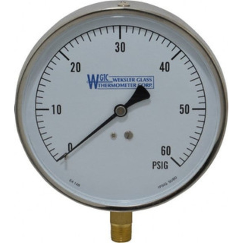 WGTC Weksler Glass Thermometer Corp. 4-1/2 Dial, 1/4 Thread, 0-60 Scale Range, Pressure Gauge Lower Connection Mount, Accurate to 1% of Scale EA14 B – 86493996