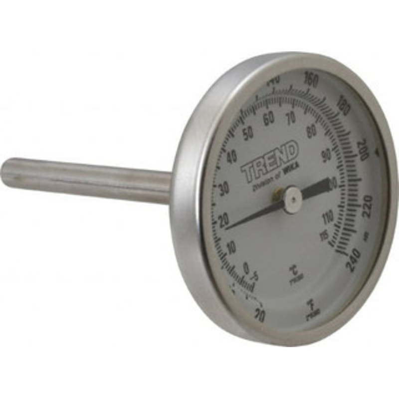 WIKA 2-1/2 Stem, 20 to 240 F Bi-Metal Thermometer Back Connected, 1% Accurate, Stainless Steel 20025D007G2 – 56440266
