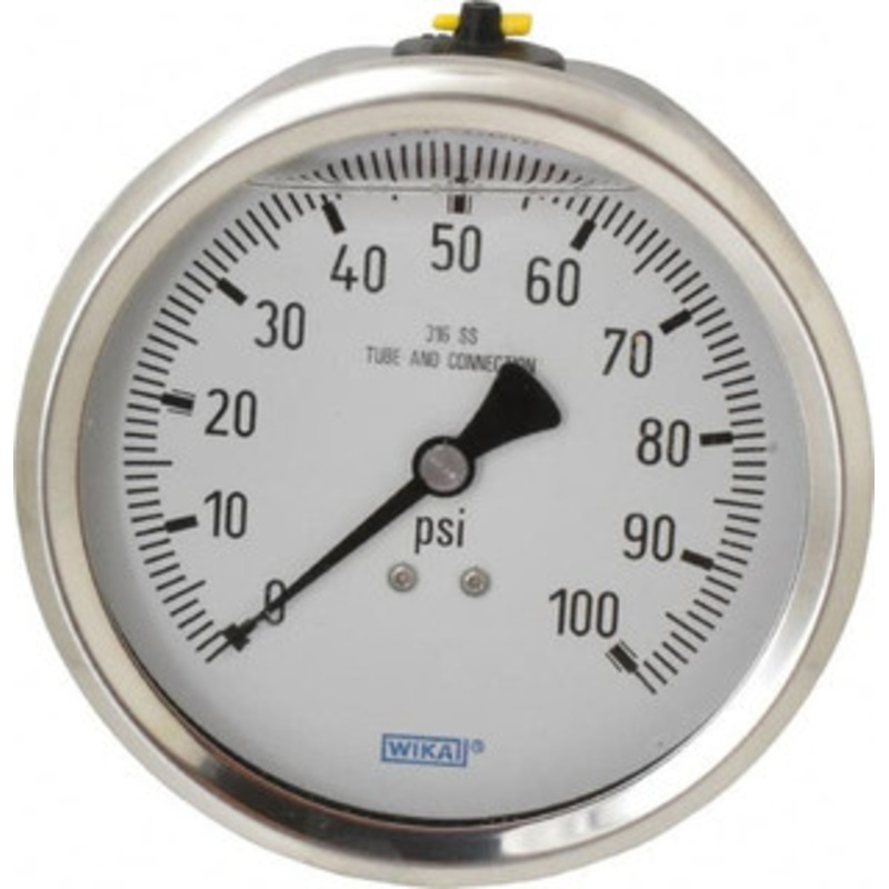 WIKA 4 Dial, 1/2 Thread, 0-100 Scale Range, Pressure Gauge Lower Back Connection Mount, Accurate to 1% of Scale 9831601 – 56455405