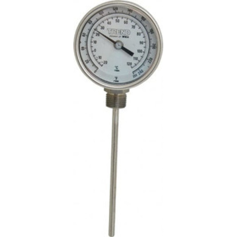WIKA 6 Stem, 0 to 250 F Bi-Metal Thermometer Bottom Connected, 1% Accurate, Stainless Steel 31060A006G4 – 56431125