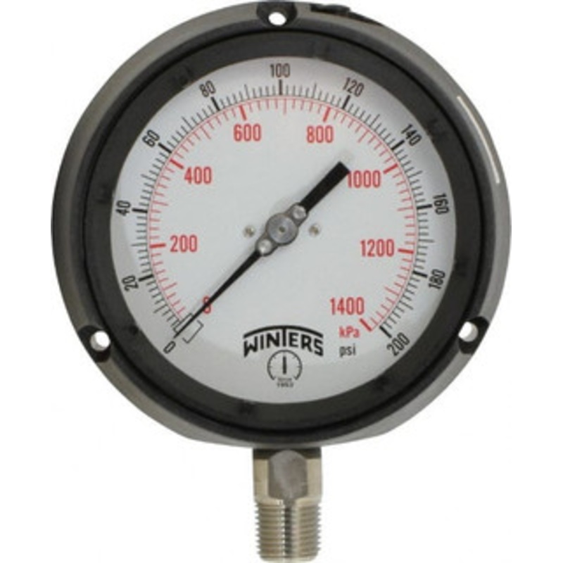 Winters Instruments 4-1/2 Dial, 1/2 Thread, 0-200 Scale Range, Pressure Gauge Lower Connection Mount, Accurate to 0.5% of Scale PPC5066 – 89906051